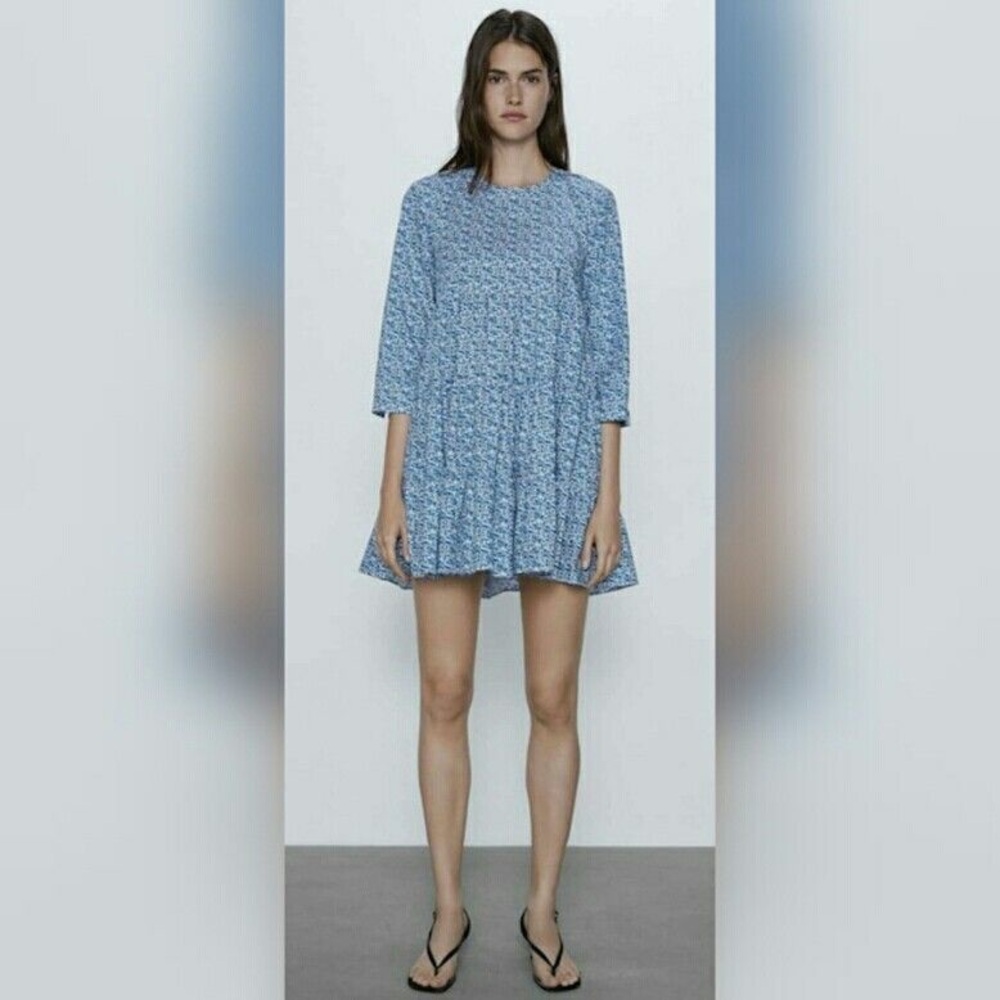 Zara Blue Textured Mini Dress